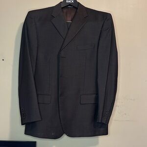 Brown pinstriped suit Mary in Italy